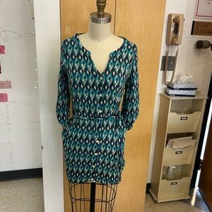 Lucky Brand Teal and White 3/4 Length Sleeve Dress